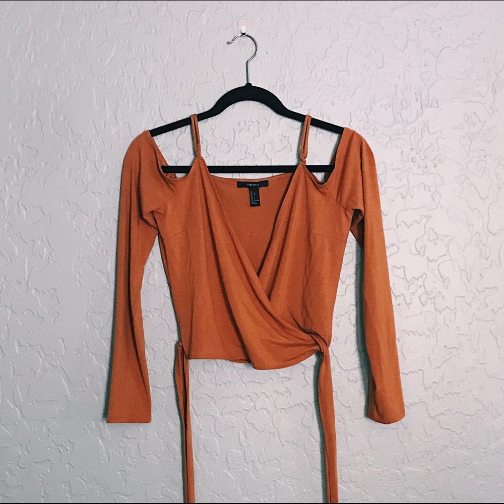 Forever 21 Wrap Around Crop Top Long Sleeve